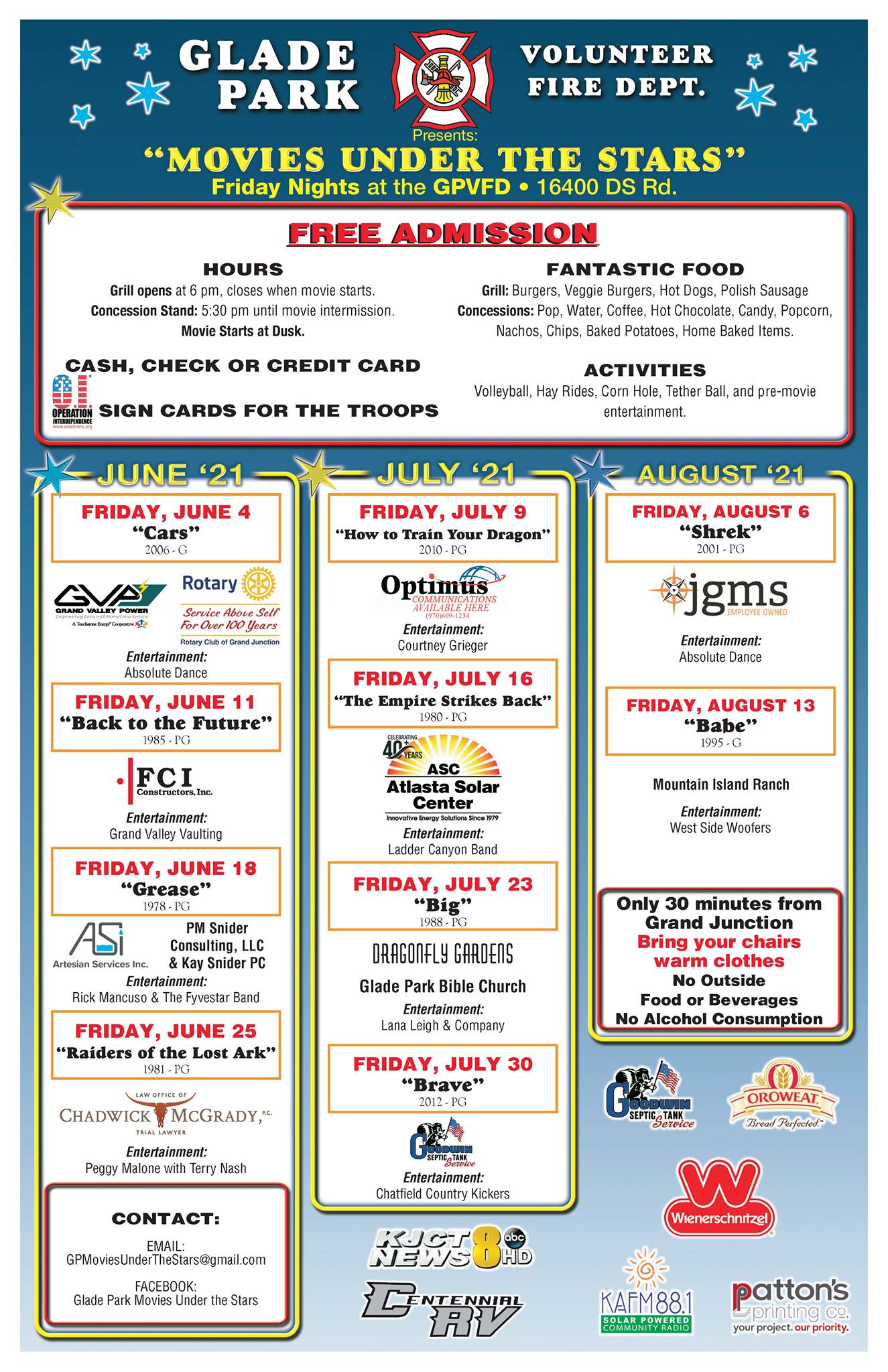 Glade Park Volunteer Fire Department Movies Under the Stars