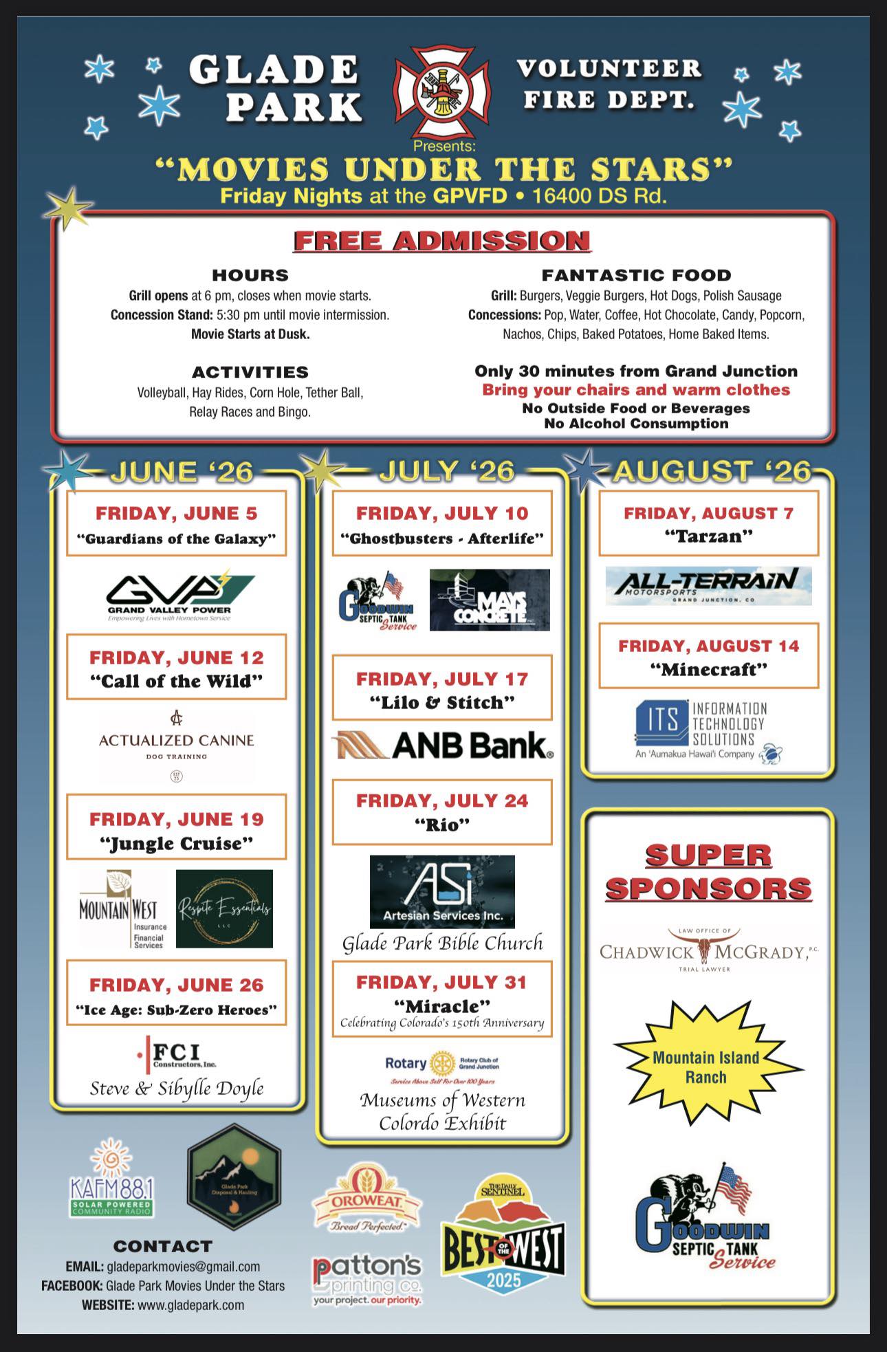 2026 Glade Park Movies Under the Stars