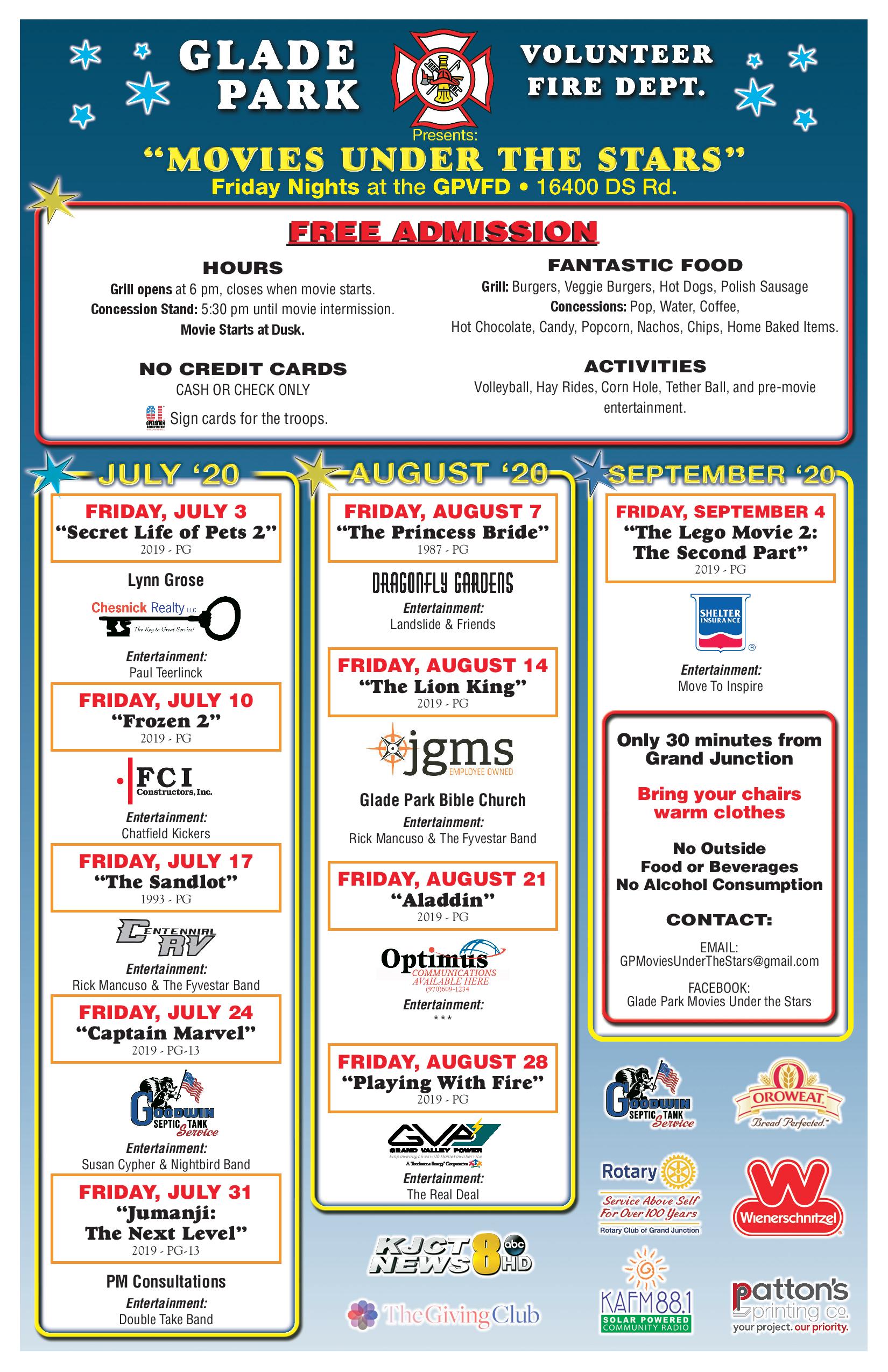 Glade Park Volunteer Fire Department Movies Under the Stars